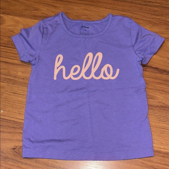 Playful Purple Tee with Peach 'Hello' Design - Picture 1 of 5